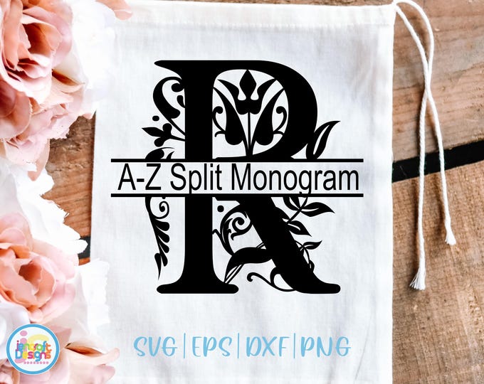 Fancy Monogram Svg, Split Letter Svg Alphabet, Svg Files for Cricut, Regal Initial Svg, Glowforge Laser cut file Svg Dxf Eps Png