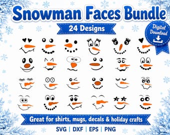 Snowman Face SVG Bundle, Christmas Cut File (Digital Download)