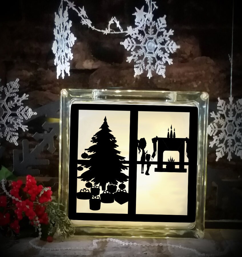 Download Christmas Svg File Children Scene Cutting File Glass Block ...