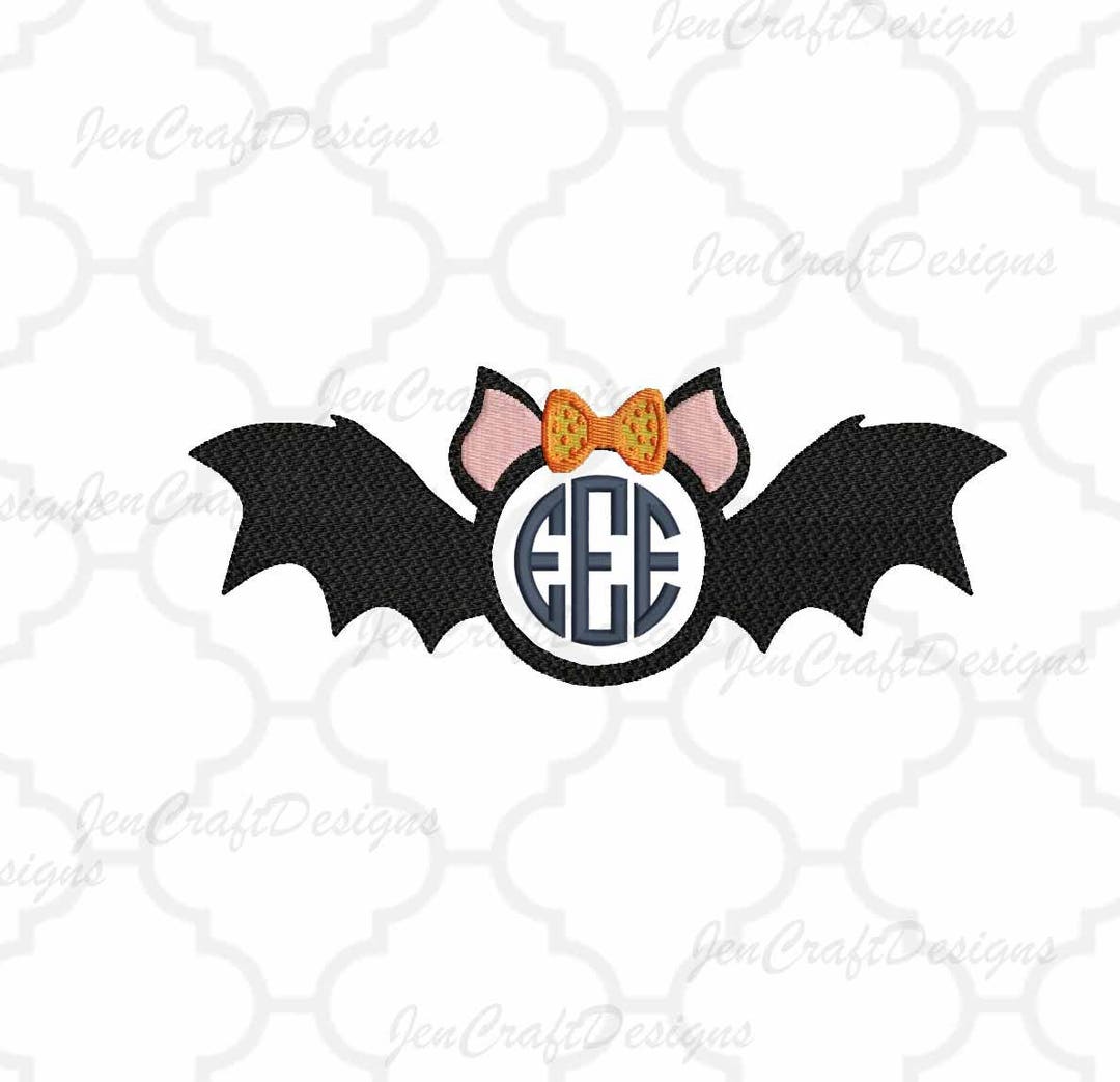 Bat Monogram Frame Embroidery Design, Girl Halloween Applique (digital ...