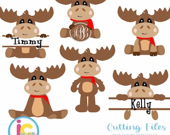 Christmas Moose Monogram SVG: Peeking Vector Clipart (Digital Download)