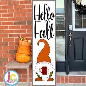 Hello Fall Gnome Porch Sign SVG: Autumn Thanksgiving Cut File (Digital Download)