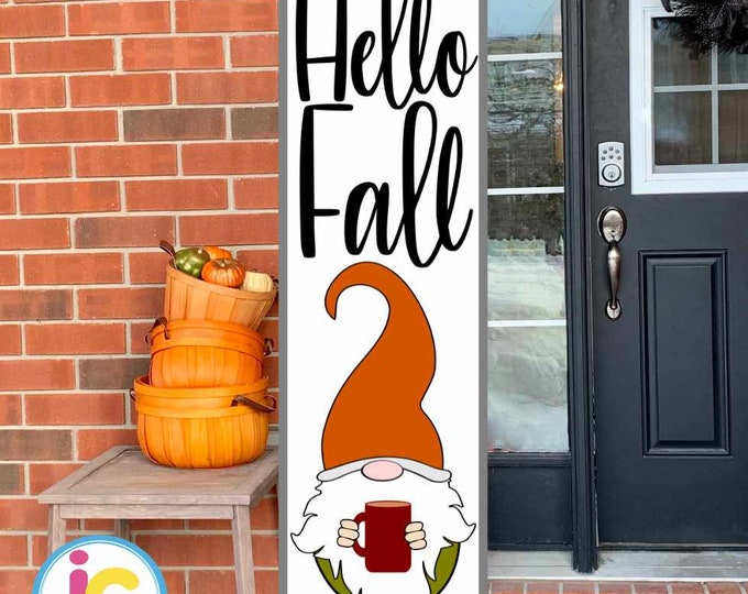 Hello Fall Porch Leaner Sign SVG Bundle Gnome Pumpkin SVG Autumn Vertical Sign Thanksgiving Cut File svg, eps, dxf, png quotes cricut