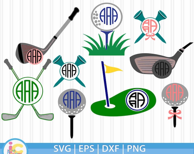 Golf SVG Monogram Golf ball svg, Putter svg, Golf tee svg, Golfing Green svg, Golfing Dad Fathers day svg, DXF, EPS, Png