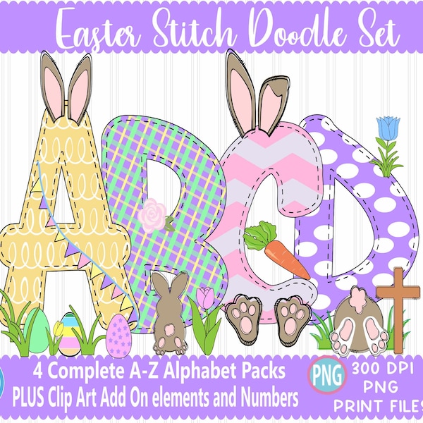 Easter Doodle Letters: Faux Applique Alphabet PNG (Printable)