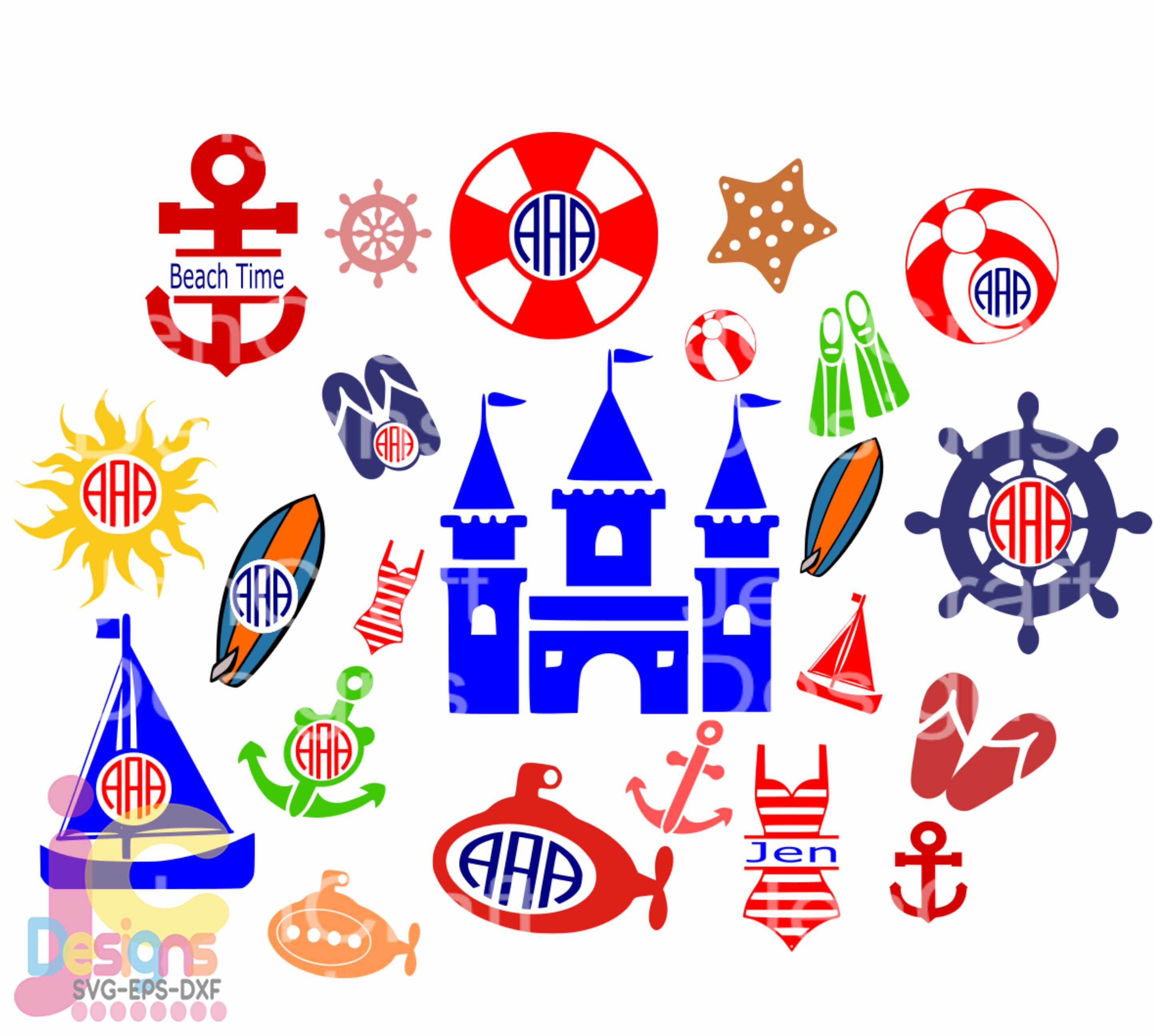 Summer SVG Beach Monogram Frame set Ocean SvgDxfEpspngAi ...