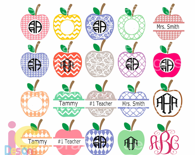 School Apple SVG Frames, Teacher Svg Graduation monogram frame Class appreciation designs for cricut Bundle Cut Files svg dxf ai eps png jpg