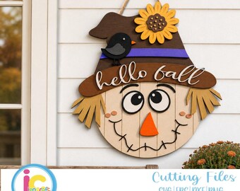 Fall Scarecrow Door Hanger SVG: Hello Fall, Glowforge File
