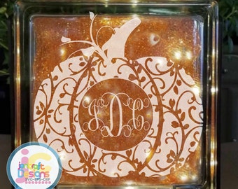 Glass block svg, Floral pattern, Fall Pumpkin Monogram Svg, Eps, Dxf, Png cutting files.for use with Silhouette Studio  Cricut Design Space.