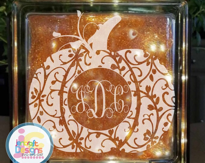 Glass block svg, Floral pattern, Fall Pumpkin Monogram Svg, Eps, Dxf, Png cutting files.for use with Silhouette Studio  Cricut Design Space.