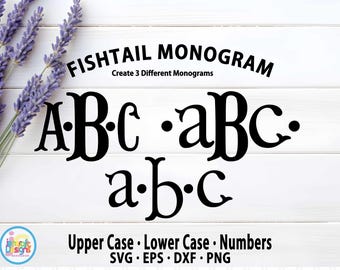 Fishtail Monogram SVG, Monogram Letters Font SVG, Wedding Monogram SVG, Fishtail Font Alphabet For Cricut & Cameo Silhouette