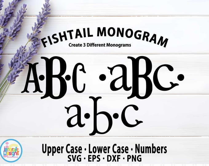 Fishtail Monogram SVG, Monogram Letters Font SVG, Wedding Monogram SVG, Fishtail Font Alphabet For Cricut & Cameo Silhouette