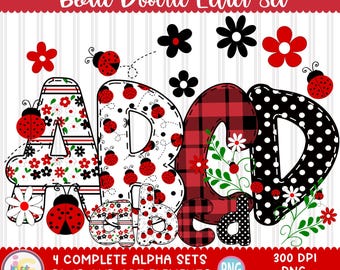 Ladybug Doodle Alphabet: Full Bundle, Bug Clip Art (PNG)