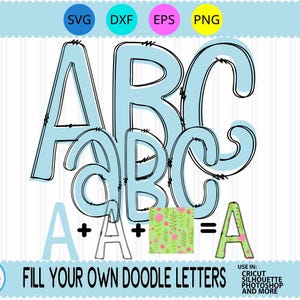 Pacote Doodle Alphabet Svg, preencha suas próprias letras Doodle, letras superiores e inferiores, alfabeto Doodle em branco, SVG, arquivo de corte Eps Dxf Png Sublimation