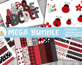 Ladybug Scrapbook Mega Bundle: Clipart, Borders, Washi Tape (Digital Paper)