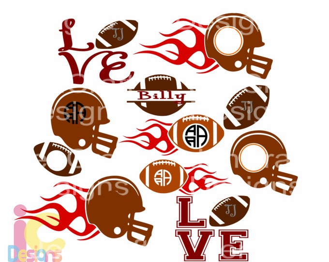 Football svg Football Mom Monogram Frames, LOVE Helmet SVG, dxf, jpg, png Vector Cut File,  Svg Cut File Silhouette, Cricut digital design