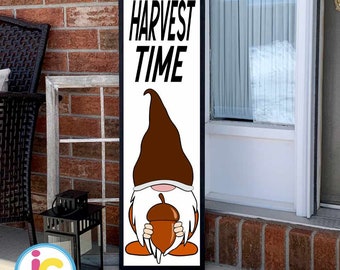 Harvest Time Gnome Fall Porch Leaner Sign SVG Bundle Gnome Pumpkin SVG Autumn Vertical Sign Thanksgiving Cut File svg, eps, dxf, png quotes
