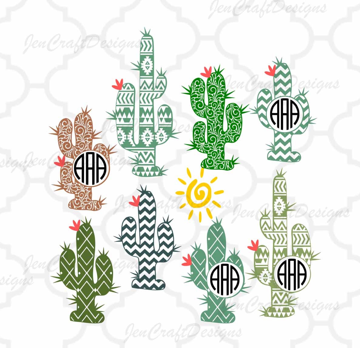 Download Cactus Monogram svg, Desert Cacti frame, Western, Aztec ...