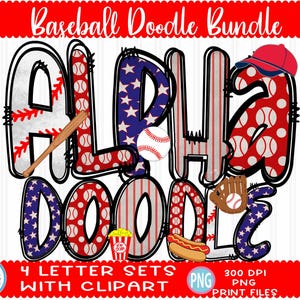 Letras de Doodle de Beisebol com Clip Art png Pacote alfa desenhado à mão Alfabeto A - Z Conjunto Sublimate Design Imprimível png Fonte Rosa Branco Fonte