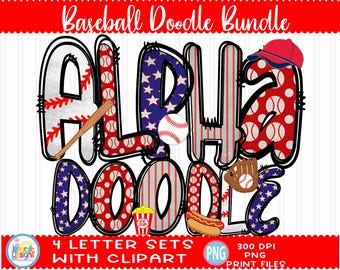 Baseball Doodle Letters: Clip Art Alpha Pack (PNG)