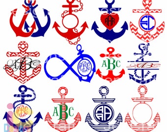 Anchor Svg, Anchor Monogram svg, Summer SVG, Boating svg,  Chevron anchor Frames Svg, Anchors, Nautical svg, eps, dxf, png