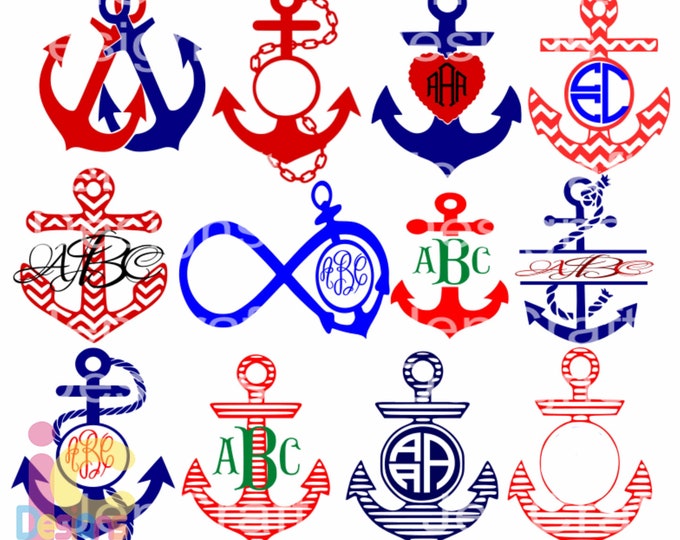 Anchor Svg, Anchor Monogram svg, Summer SVG, Boating svg,  Chevron anchor Frames Svg, Anchors, Nautical svg, eps, dxf, png