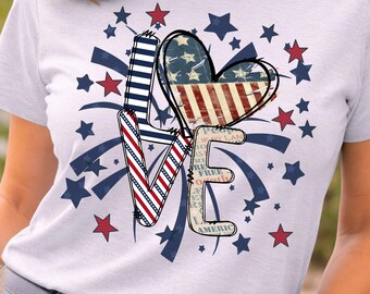 Patriotic LOVE PNG, American Flag Heart Sublimation, 4th of July Shirt Design