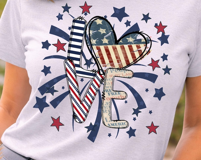 Patriotic LOVE PNG, American Flag Heart Sublimation, 4th of July Shirt Design