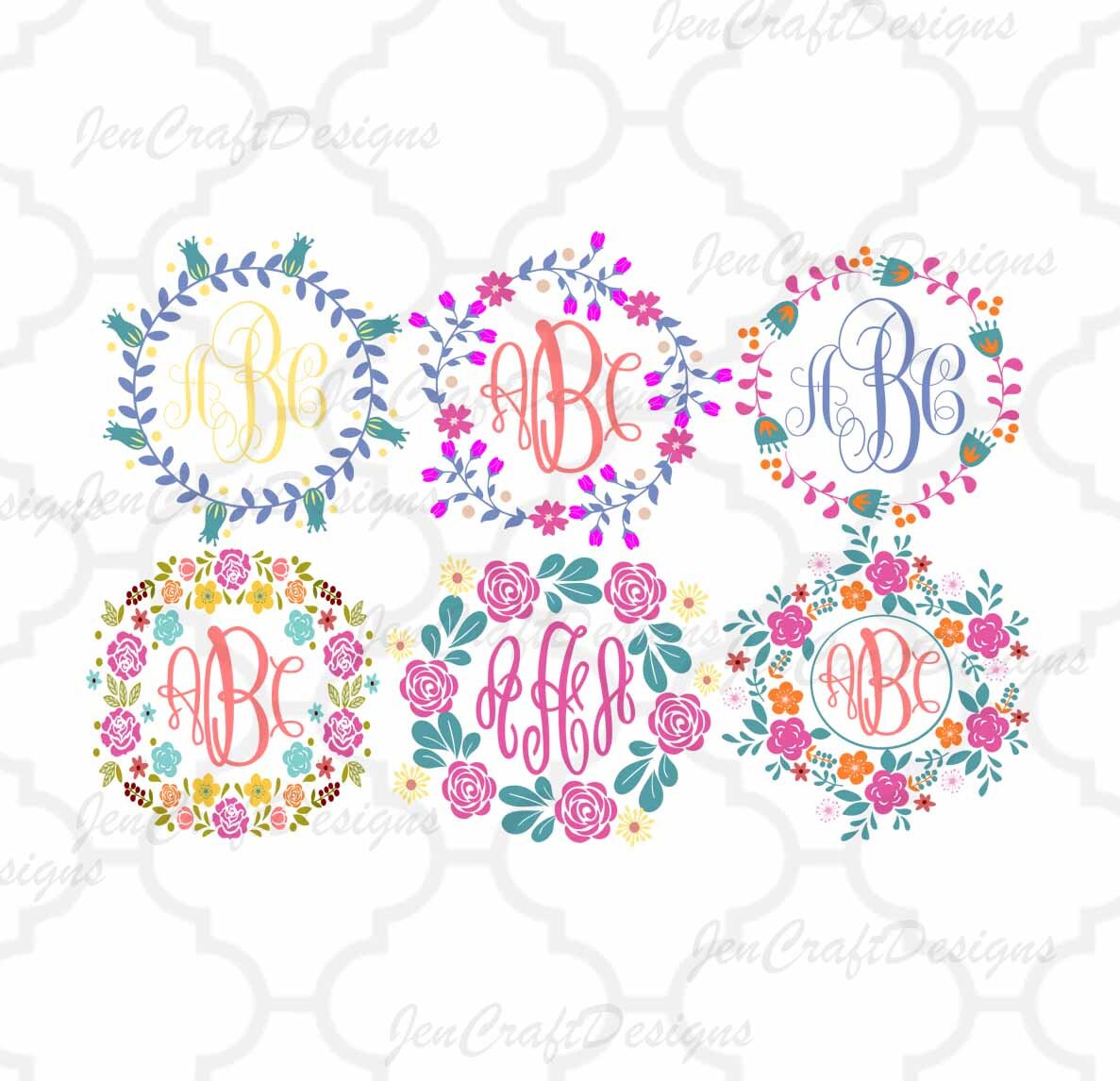 Download Floral Flower Wreaths Monogram Frames Cuttable SVG, DXF, EPS, Png Silhouette Studio & Cricut ...