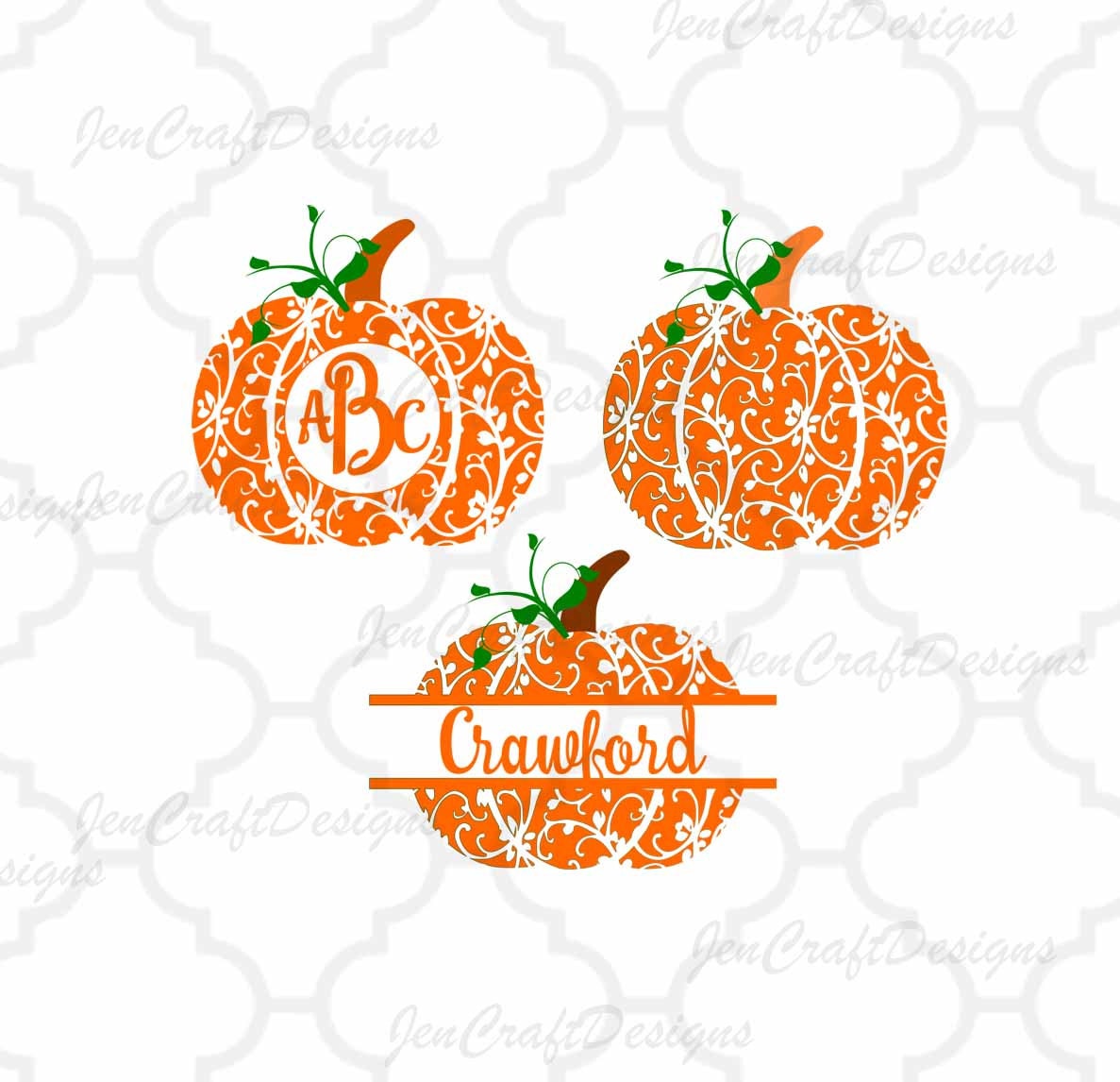 Download Pattern Fall Pumpkin monogram Frame cutting files. Floral pattern, for Silhouette and Cricut ...