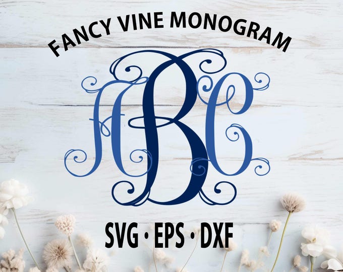 Fancy Vine Interlocking Monogram svg  Alphabet svg Upper & Lower Cutting File- SVG EPS Dxf Cut Files A-Z Alphabet Silhouette Cricut Ds