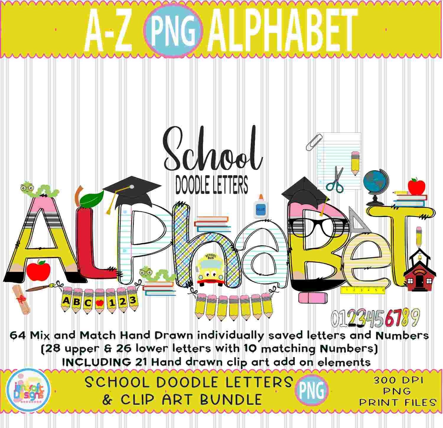 Back to School Doodle letters Teacher Pencil Alphabet, add-on Elements Kids  letters for Class png hand drawn sublimation digital design