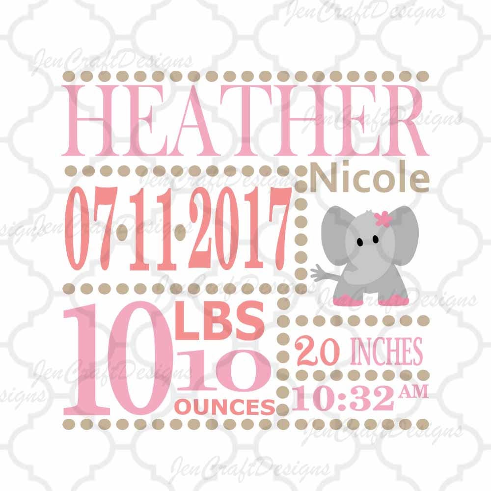 Download Girl Baby Birth Announcement SVG EPS DXf cut file set with fonts & letters Cricut Design Space ...
