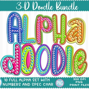 3d Neon Marquee Alphabet PNG Bundle, Colorful Bright doodle letters and Numbers alphapack for Sublimation printing digital download