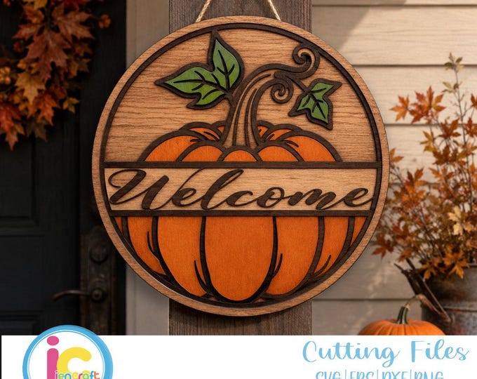 Fall Pumpkin Welcome Sign SVG: Glowforge Laser Cut File