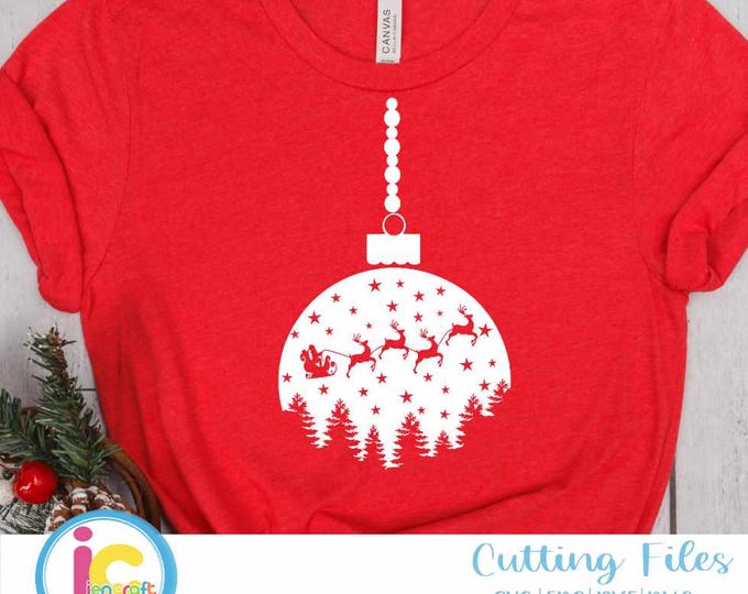 Christmas SVG Ornament Santa Sleigh Tree scene Santa svg santa claus reindeer Svg, Eps, Dxf, Png Cricut Silhouette Cut file design
