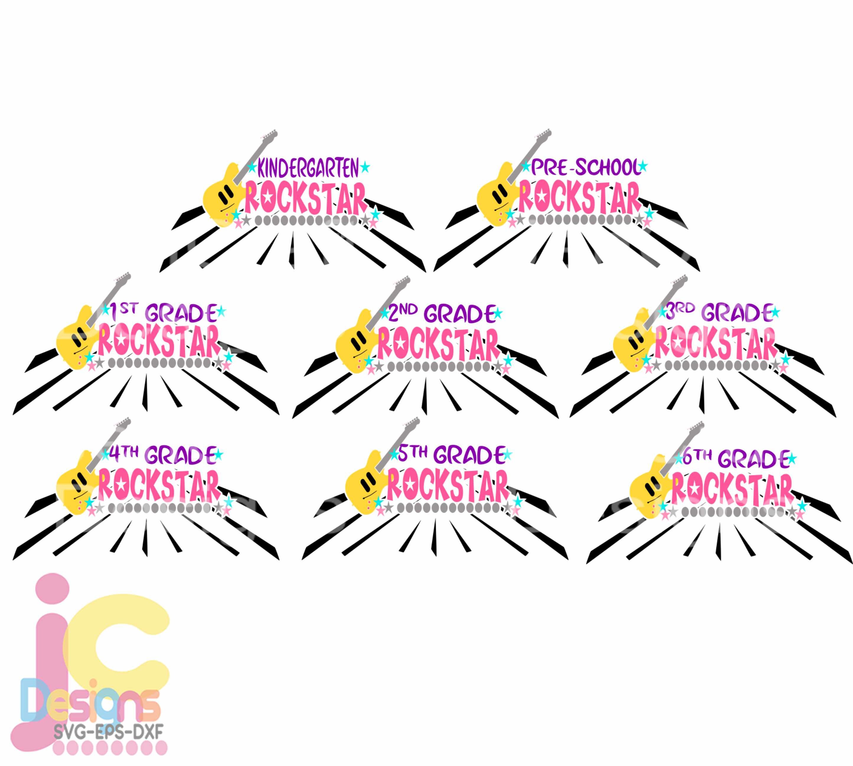 Download Rock Star Grade Guitar Prek 6th Svg Back To School Shirt Design Student Teacher Svg Eps Dxf Png Silhouette Cricut Vector Art Cut File