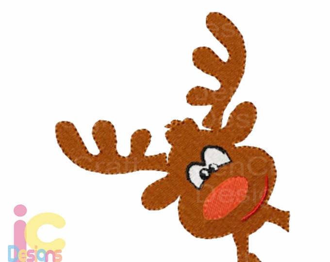 Boy Reindeer Corner peeking Embroidery Design, 4x4, 5x7, Instant Download digital file in PES, EXP, VIP, Hus, Xxx and Jef