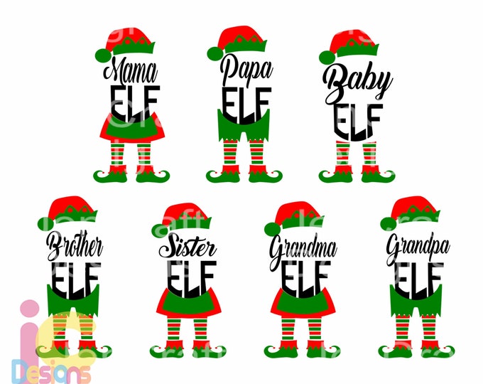 Christmas svg, Elf Family SVG, Papa, Mama, Baby, Grandma, Grandpa, Sister, Brother Elf Legs SVG, Eps Dxf Printable clipart Silhouette Cricut