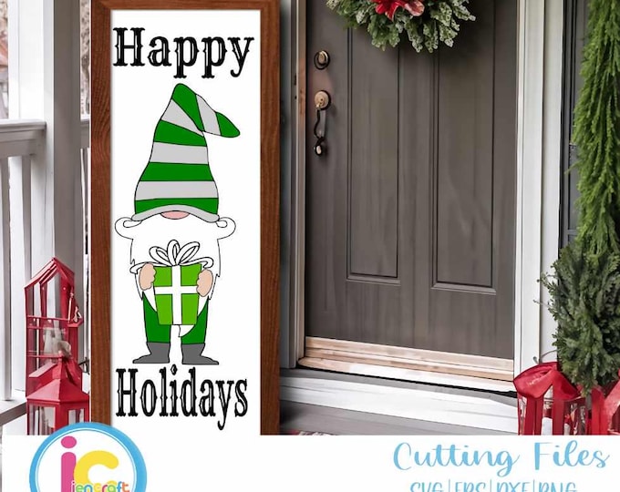 Christmas Happy Holidays Porch Leaner Sign SVG Bundle Gnome SVG xmas Vertical Sign  Cut File svg, eps, dxf, png