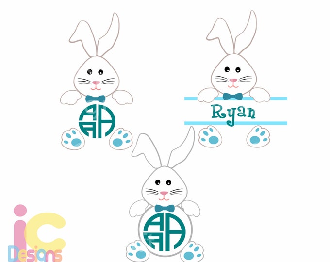 Easter SVG Bunny Boy Rabbit ears Monogram Frames Svg, Easter Split Monogram SVG,EPS,Dxf,digital  download files Silhouette Cricut