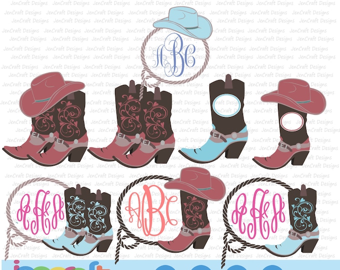 Cowgirl Boots Svg, Western Monogram SVG, Cowgirl Hat Monogram, Country SVG, Country Frame Cowboy SVG,dxf png, Cricut, Silhouette