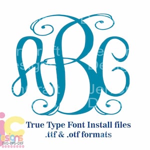 Fonte elegante de monograma intertravado em formato True Type .TTF e .OTF Fonte instalável para Cricut, Design Space, Microsoft Word e muito mais
