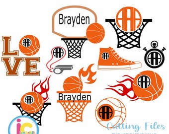 Basketball SVG, Monogram Frames team player LOVE svg Flames Hoop svg Cut Files Svg, Eps, Dxf for Silhouette Studio, Cricut Cutting Machines