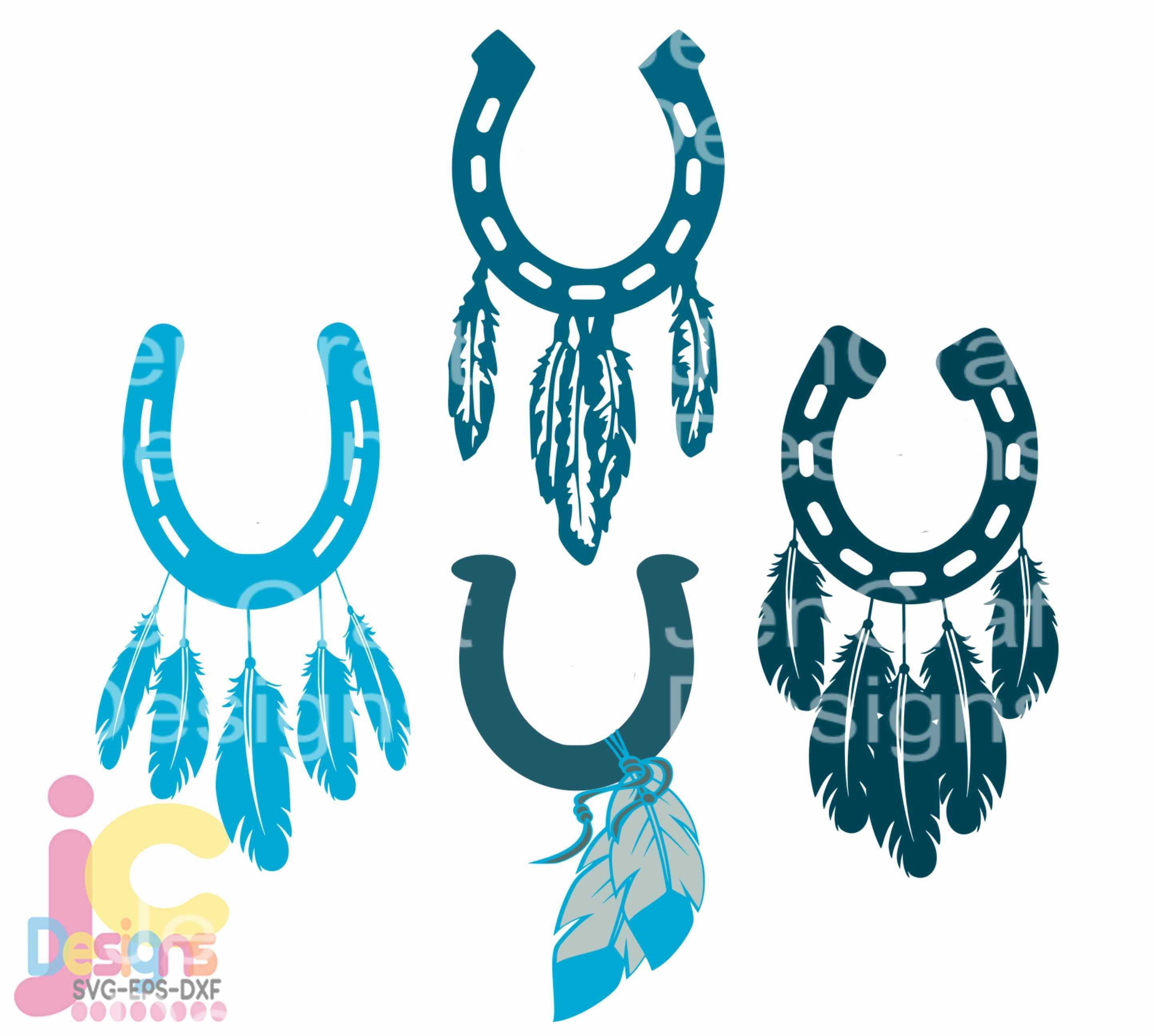 Download Horseshoe svg Feathers Monogram Frame SVG, Dxf, Eps , Png Cowboy, Cowgirl, Country Boho Instant ...