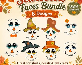Scarecrow Faces SVG Bundle | Fall Thanksgiving Cut Files | Cute Scarecrow Face PNG DXF Eps for Cricut Silhouette