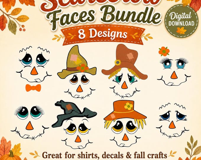 Scarecrow Faces SVG Bundle | Fall Thanksgiving Cut Files | Cute Scarecrow Face PNG DXF Eps for Cricut Silhouette