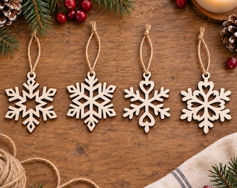 Heart & Crystal Snowflake SVG Ornament Set | Christmas Garland Laser Cut File, DXF EPS Png, Wood Ornament Download