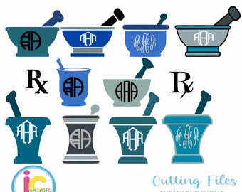 RX Pharmacy svg Mortar And Pestle Doctor Nurse RN svg Monogram Frame SVG Eps Png Dxf, cut file Cricut, Silhouette Digital Cut Files