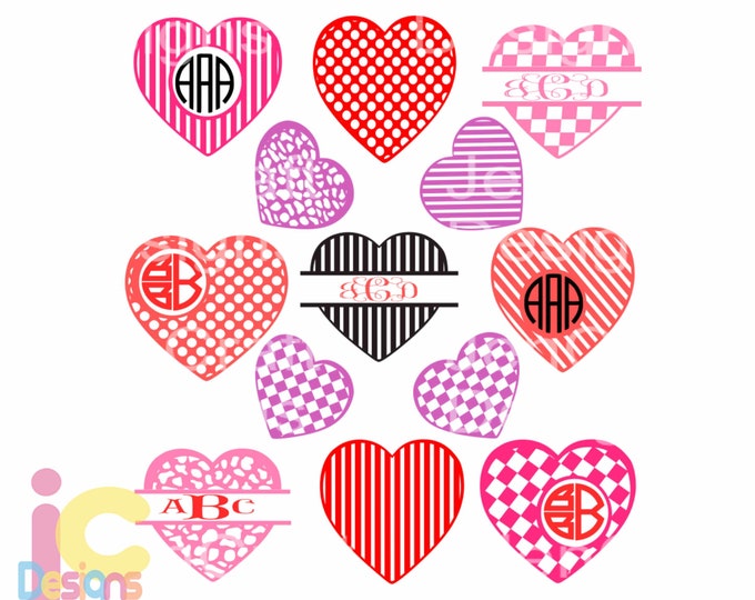 Valentine Frames svg, Valentines day svg,  Heart Monogram Split Chevron Svg, Eps, Dxf, Png Silhouette Cricut iron on design cut file images